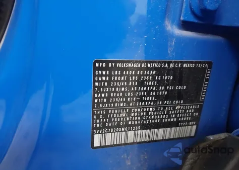 2025 Volkswagen Taos 1.5T Se Black z USA, uszkodzony, nr VIN 3VV2C7B20SM011265